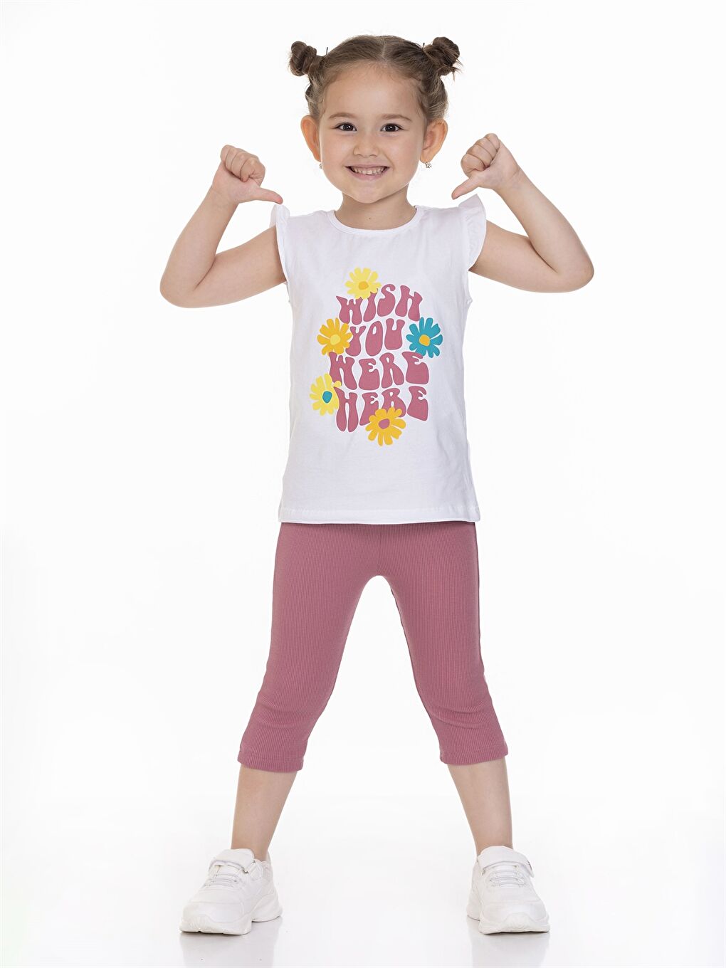Pembe Bisiklet Yaka Baskılı Kız Bebek Tişört ve Tayt 2'li Takım