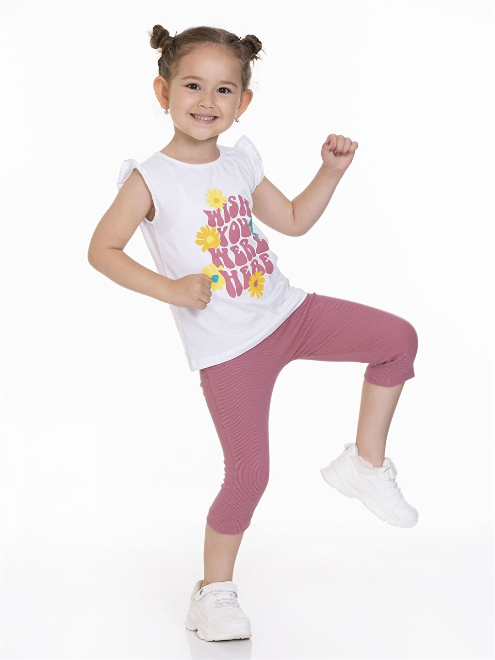 Pembe Bisiklet Yaka Baskılı Kız Bebek Tişört ve Tayt 2'li Takım-2