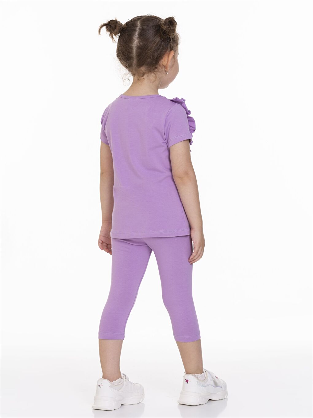 Lila Bisiklet Yaka Kısa Kollu Baskılı Kız Bebek Tişört ve Tayt 2'li Takım-3