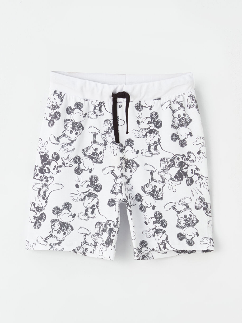 Beyaz Beli Lastikli Mickey Mouse Baskılı Erkek Çocuk Şort