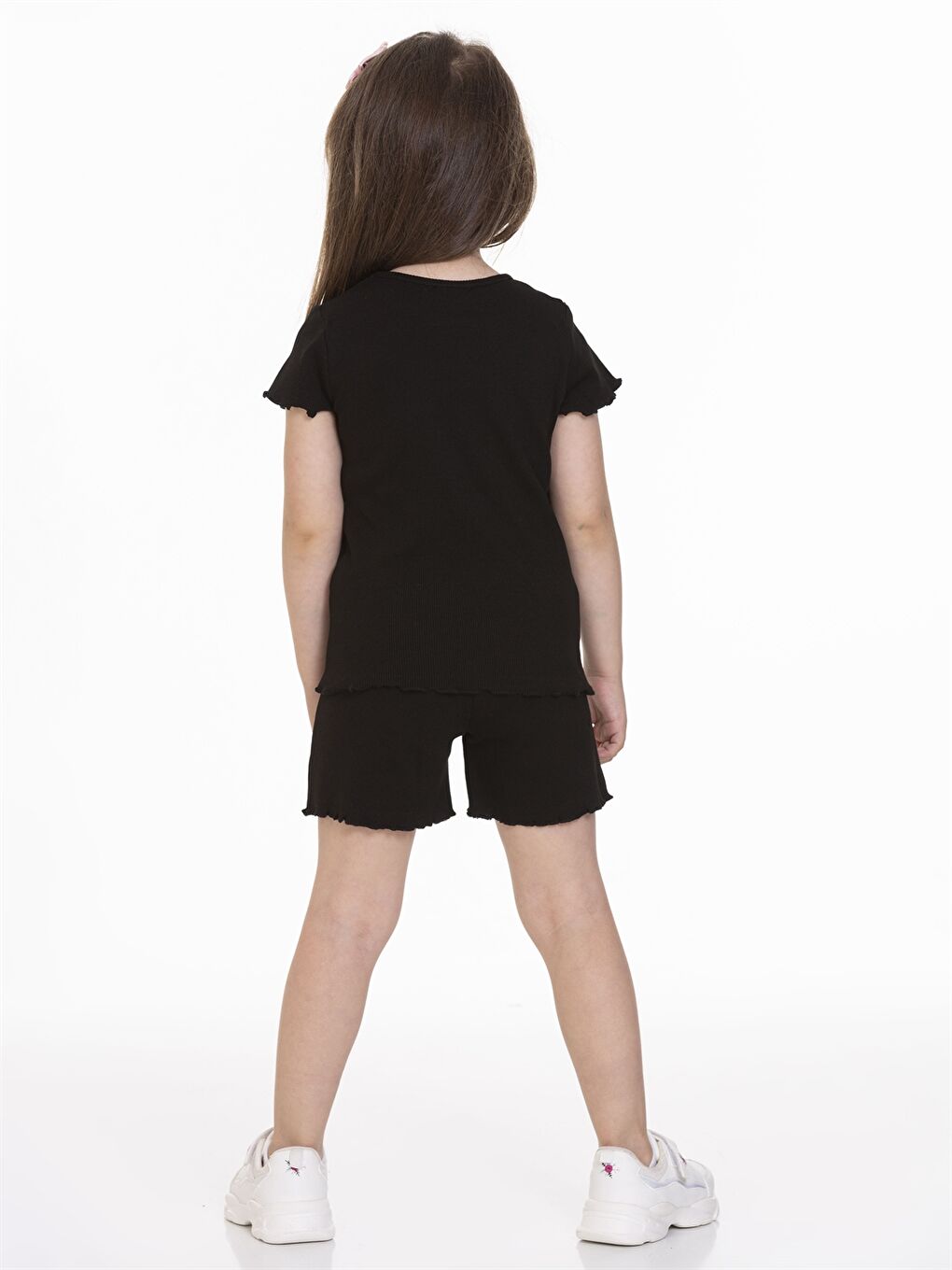 Siyah Bisiklet Yaka Desenli Kız Bebek Tişört ve Şort 2'li Takım-2