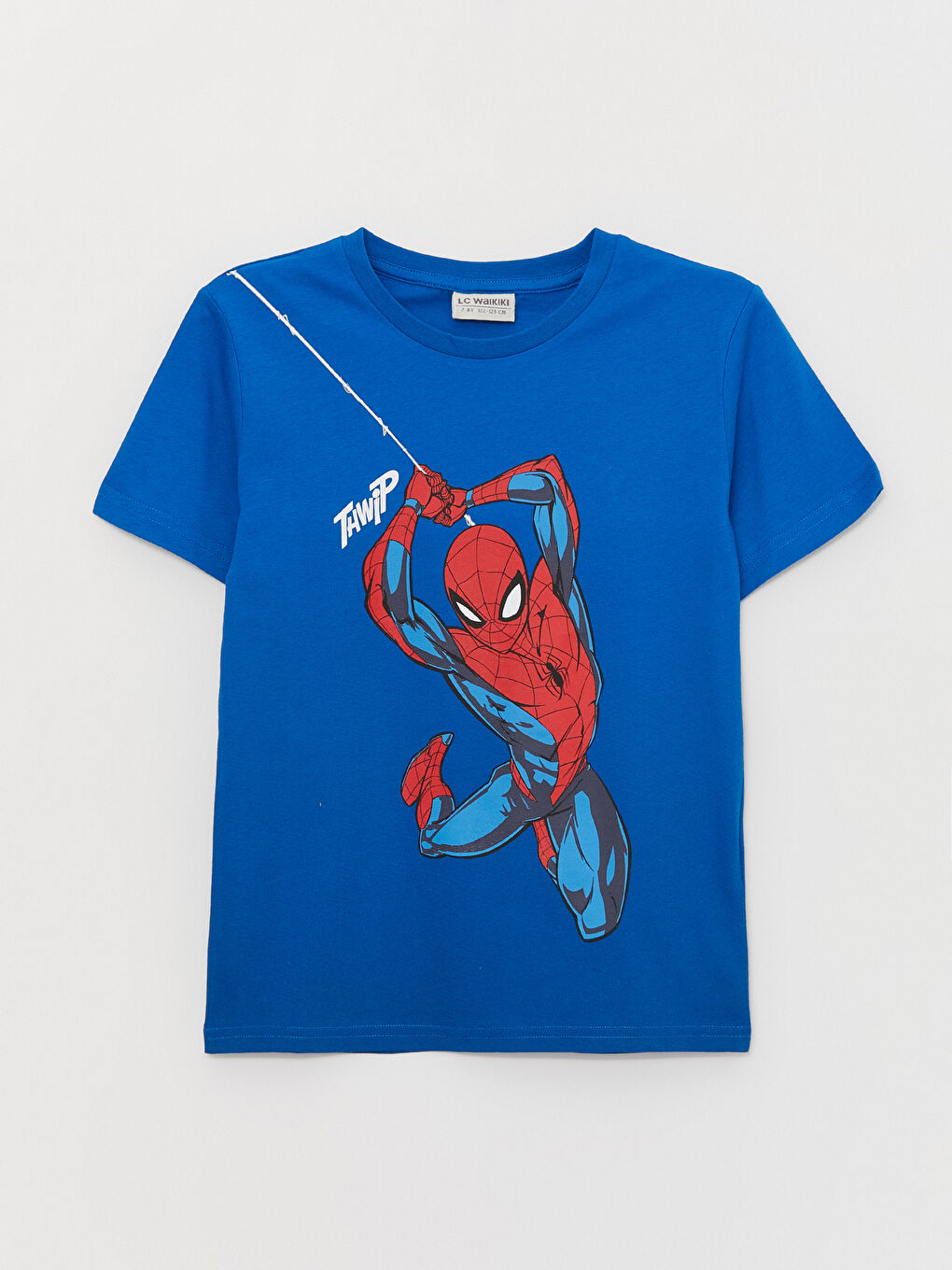 Mavi Bisiklet Yaka Spider-Man Baskılı Kısa Kollu Erkek Çocuk Tişört