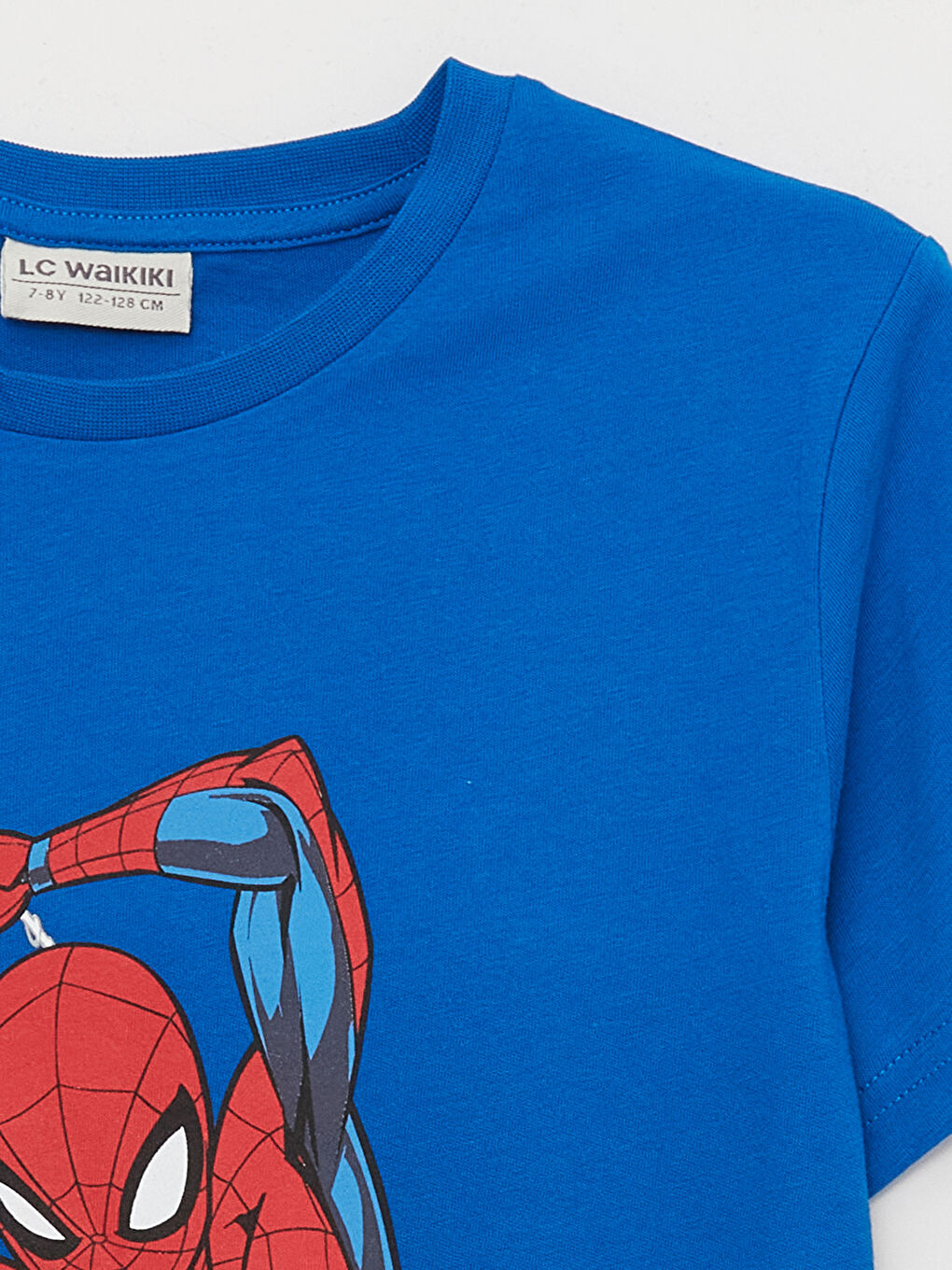 Mavi Bisiklet Yaka Spider-Man Baskılı Kısa Kollu Erkek Çocuk Tişört-1