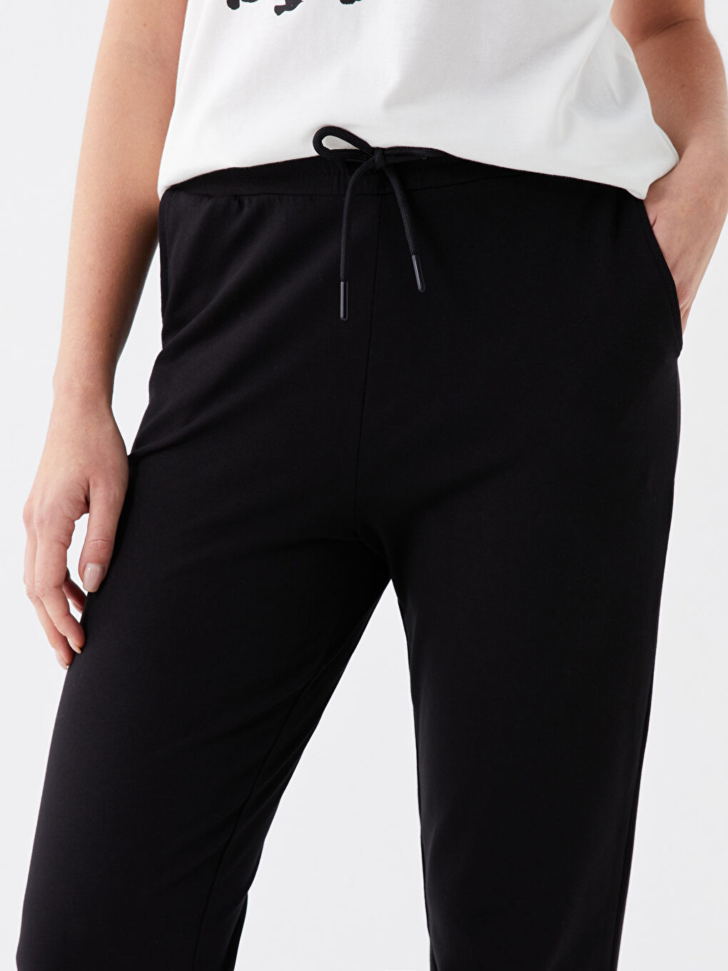 Женские однотонные спортивные штаны с эластичным поясом-1