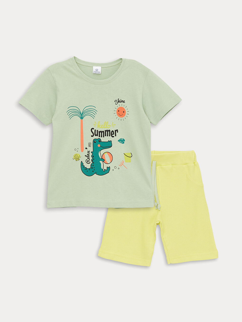 Yeşil Bisiklet Yaka Baskılı Erkek Bebek Tişört ve Şort 2'li Takım