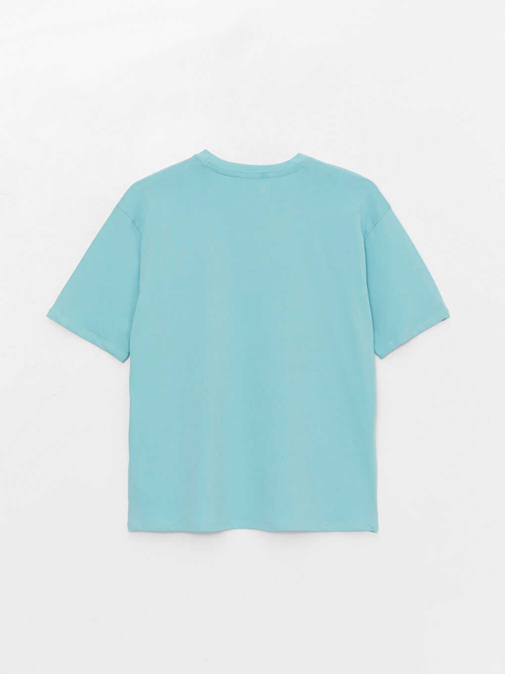 Turkuaz Bisiklet Yaka Baskılı Kısa Kollu Oversize Kadın Tişört-6