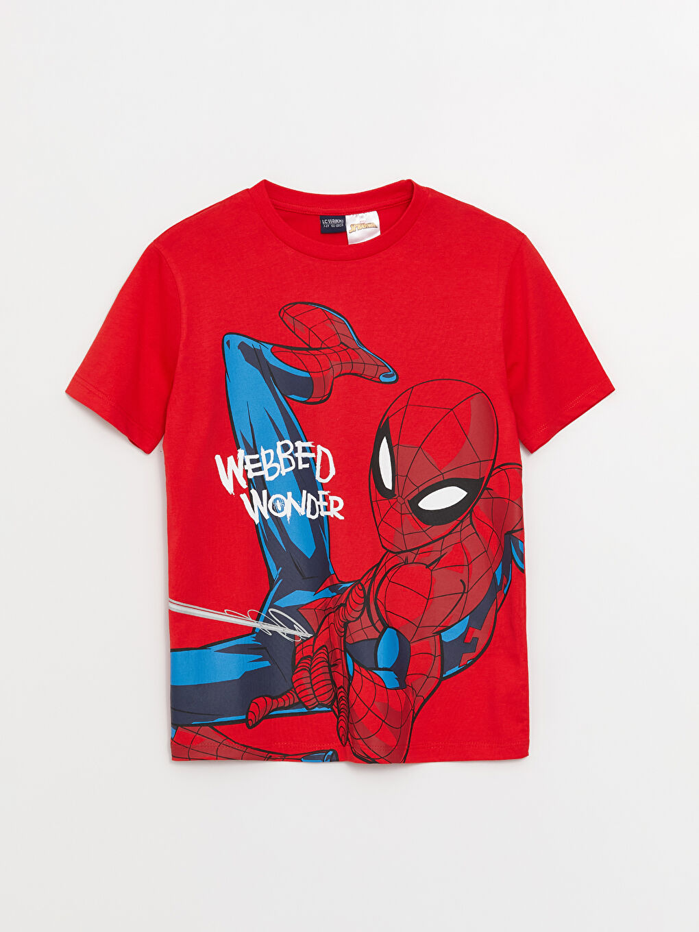 Kırmızı Bisiklet Yaka Spider-Man Baskılı Kısa Kollu Erkek Çocuk Tişört