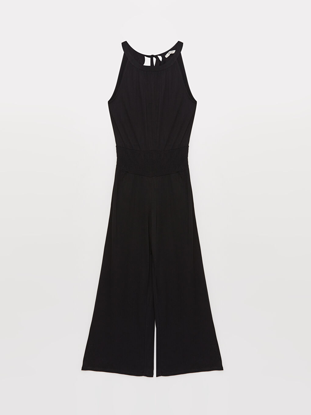 Siyah Kadın Halter Yaka Düz Tulum-5