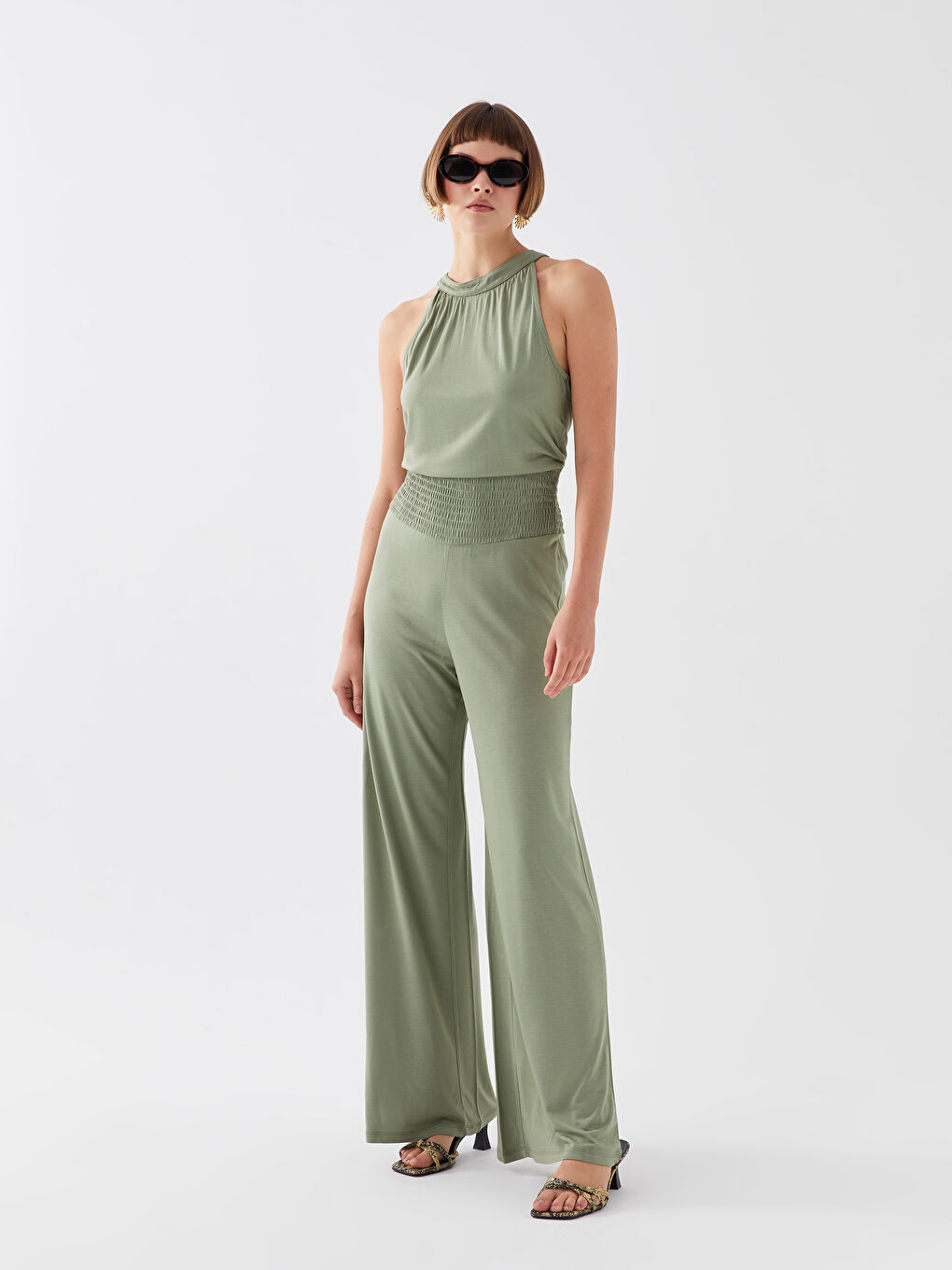 Women's Halter Neck Plain Jumpsuit -S3LB56Z8-PX1