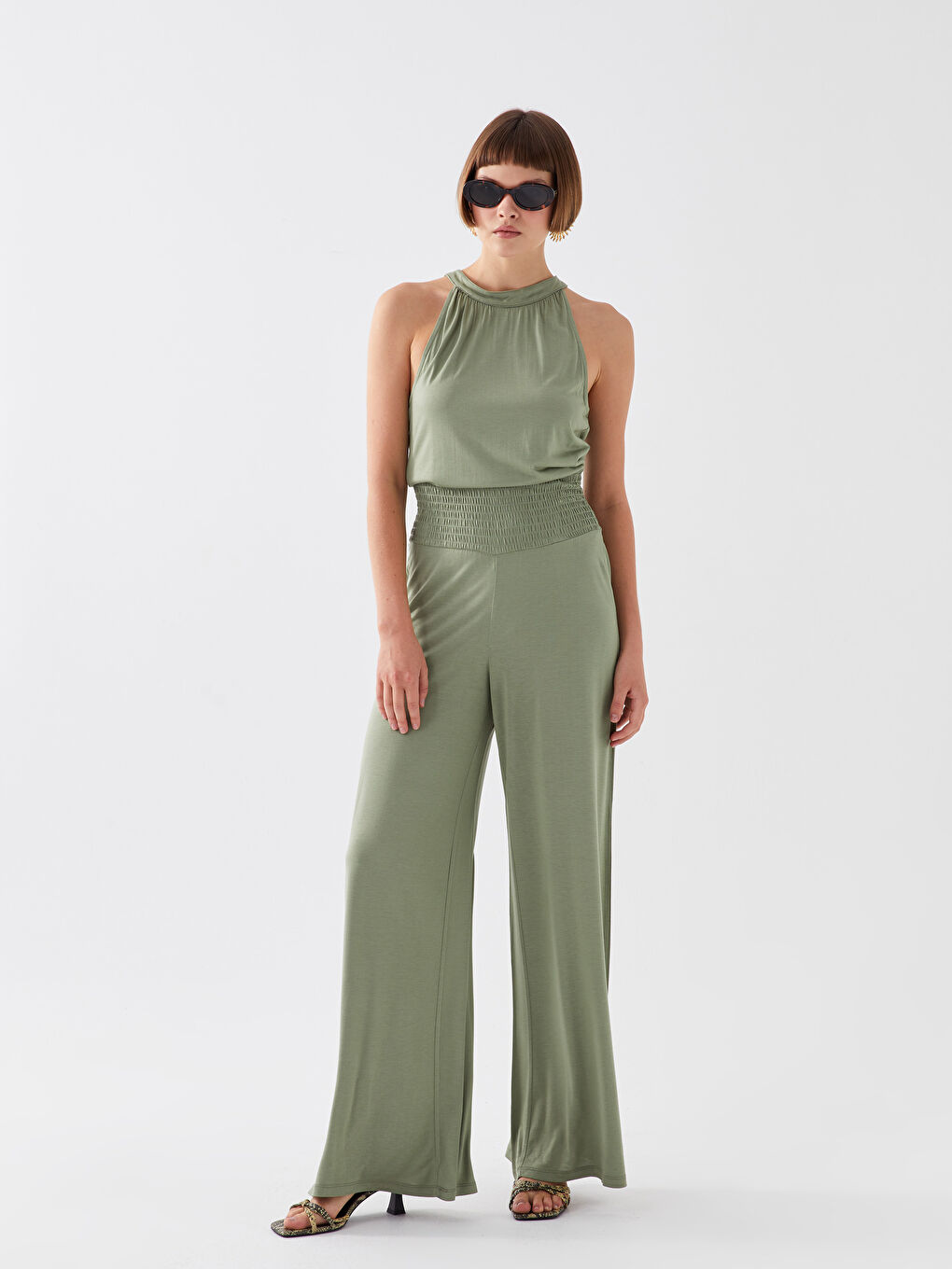 Women's Halter Neck Plain Jumpsuit -S3LB56Z8-PX1