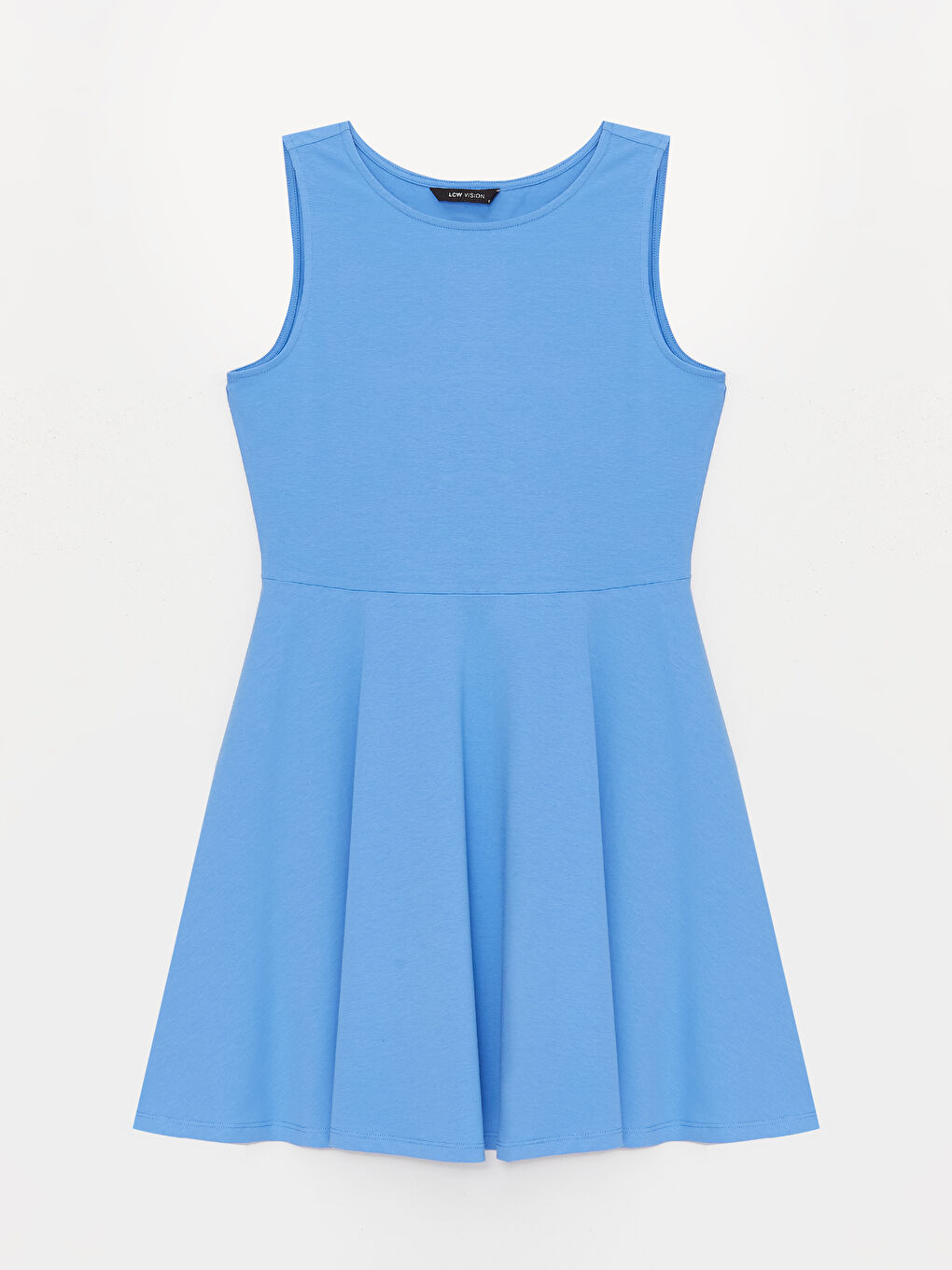 Mavi Kadın Bisiklet Yaka Düz Elbise-5