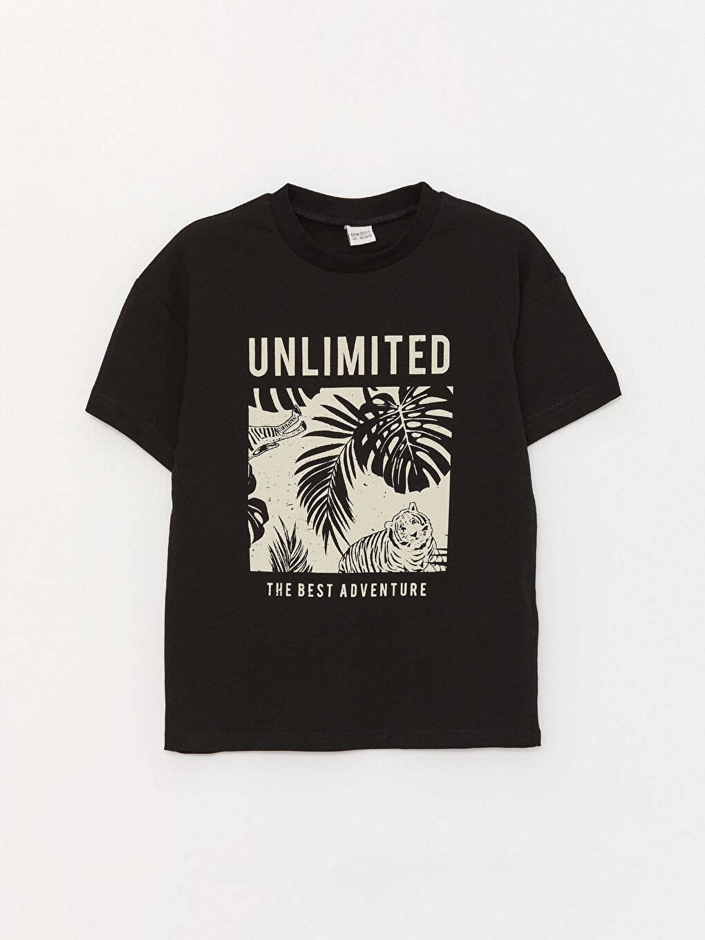 Siyah Rahat Kalıp Bisiklet Yaka Baskılı Erkek Çocuk Tişört