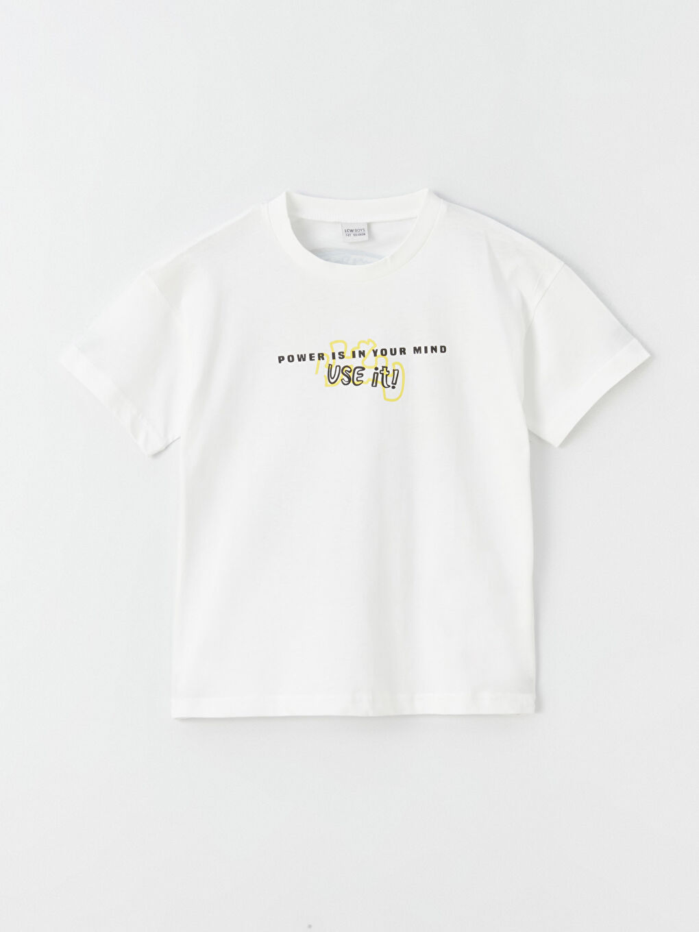 Beyaz Bisiklet Yaka Baskılı Kısa Kollu Erkek Çocuk Tişört