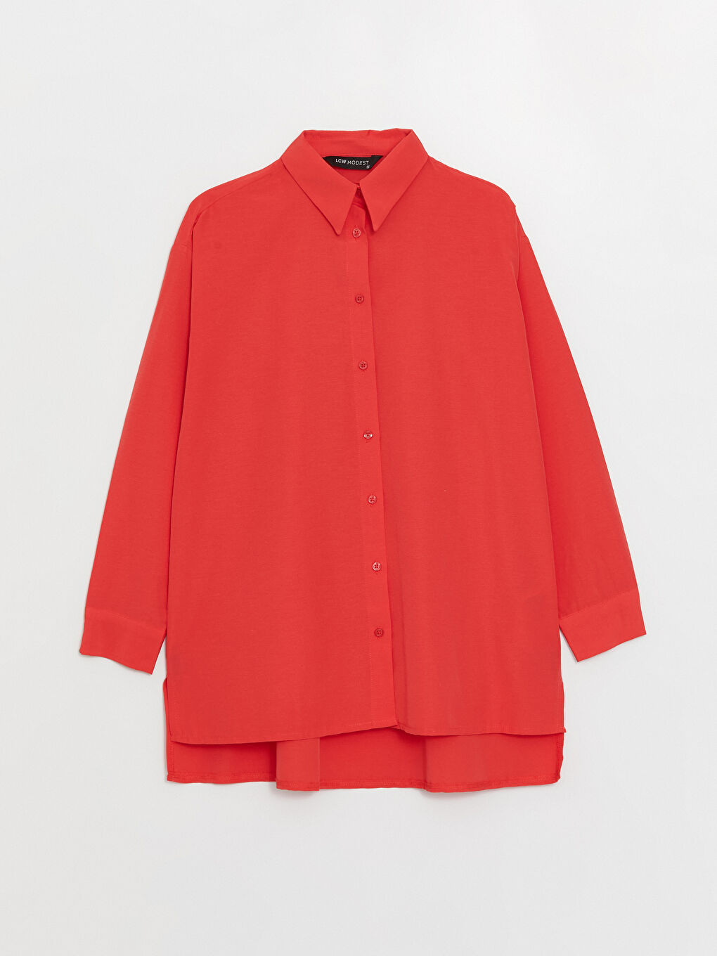 Kırmızı Düz Uzun Kollu Kadın Gömlek Tunik-5