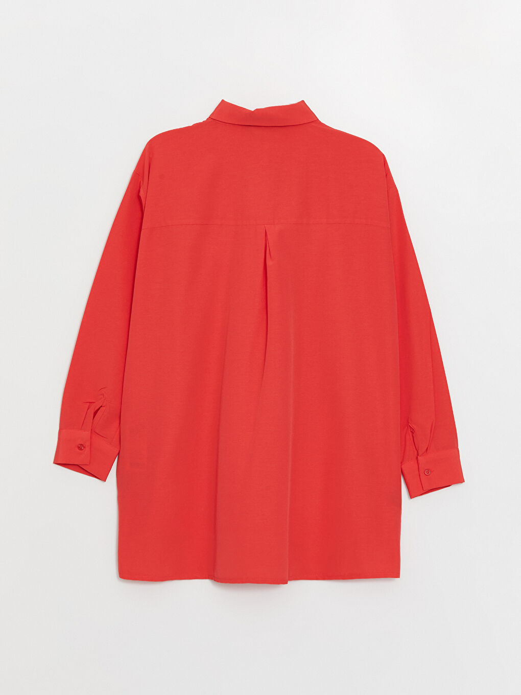 Kırmızı Düz Uzun Kollu Kadın Gömlek Tunik-6