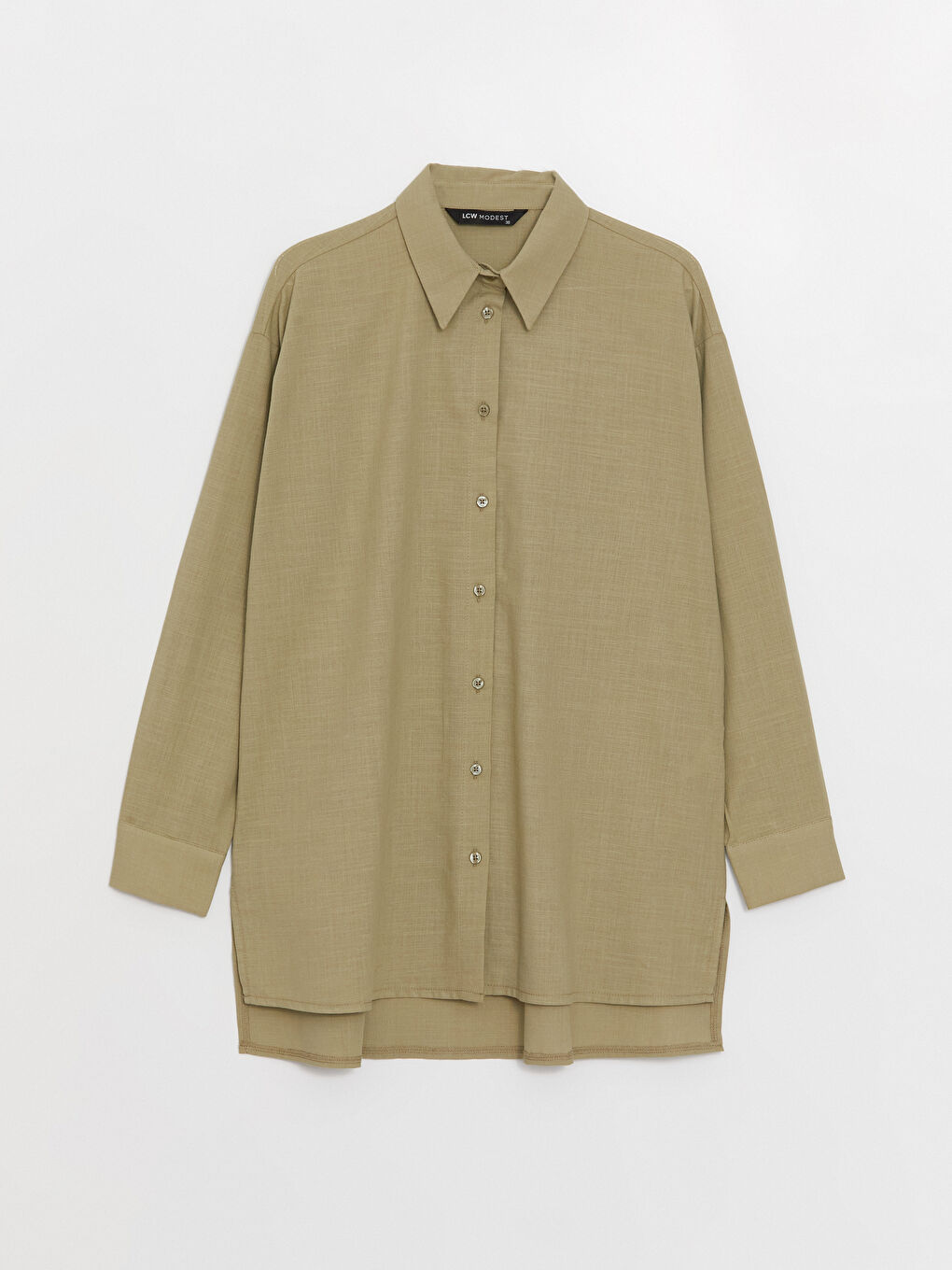 Haki Düz Uzun Kollu Kadın Gömlek Tunik-5