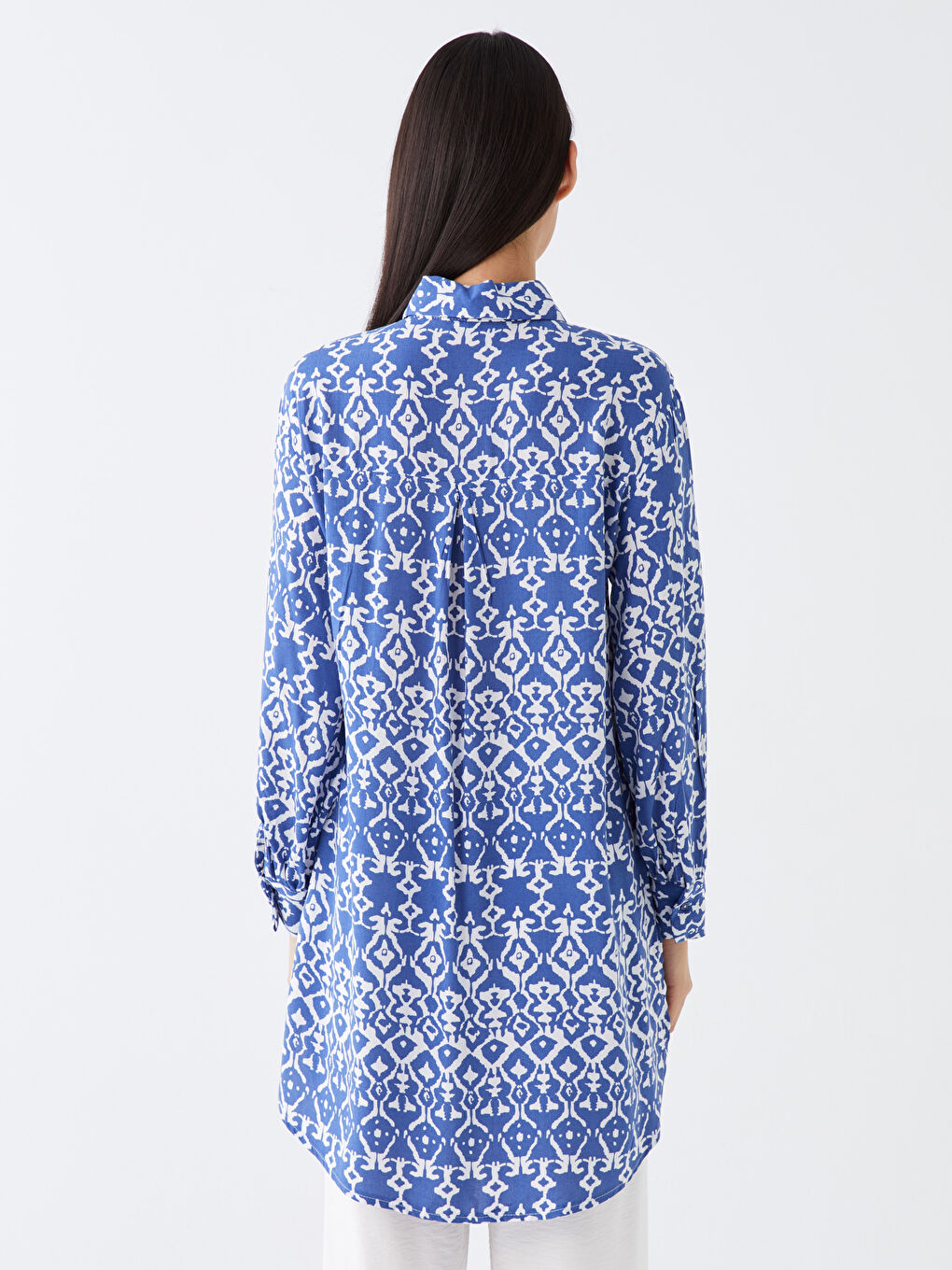 Mavi Desenli Kadın Gömlek Tunik-4