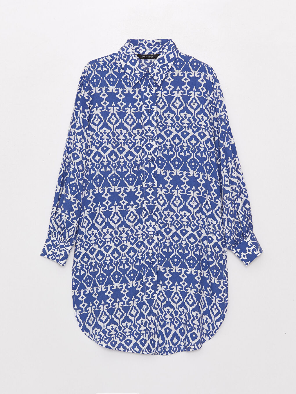 Mavi Desenli Kadın Gömlek Tunik-5