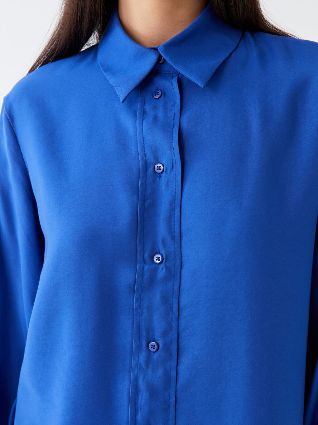 Lacivert Düz Uzun Kollu Kadın Gömlek Tunik-3