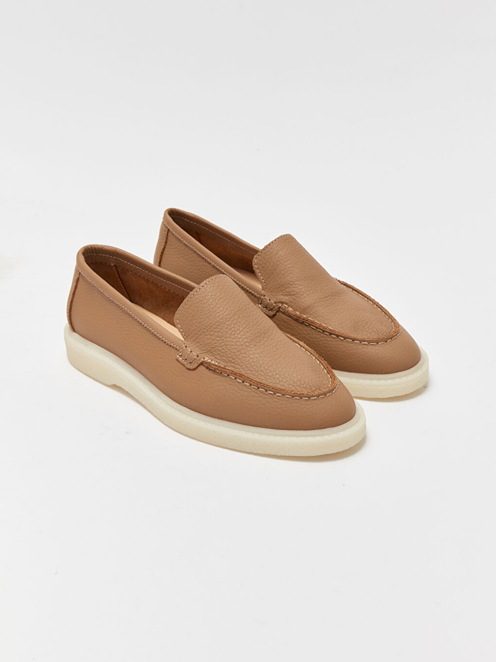 Kahverengi Deri Görünümlü Kadın Loafer Ayakkabı