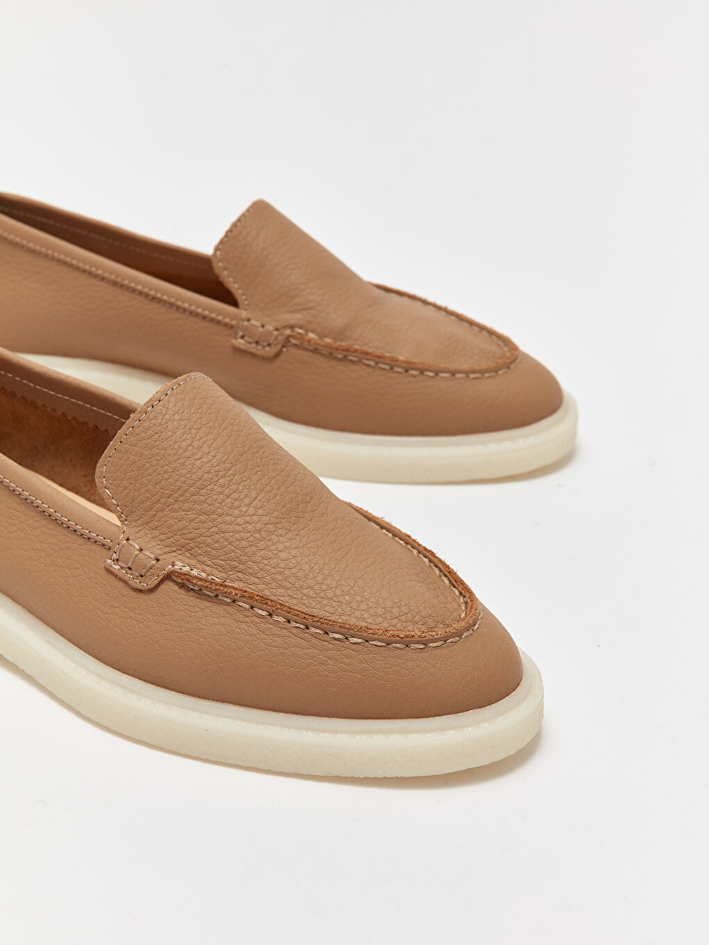 Kahverengi Deri Görünümlü Kadın Loafer Ayakkabı-1