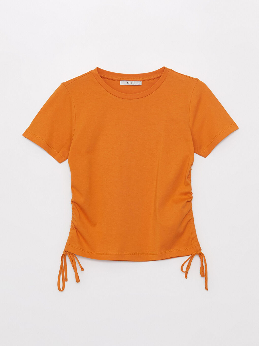 Turuncu Bisiklet Yaka Düz Kısa Kollu Kadın Tişört-5