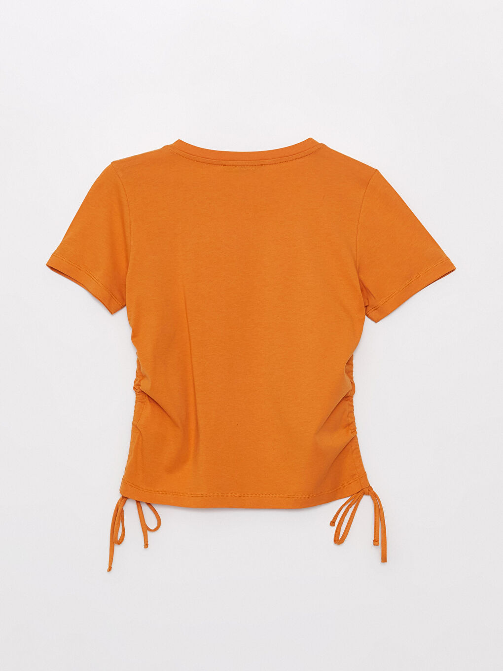 Turuncu Bisiklet Yaka Düz Kısa Kollu Kadın Tişört-6