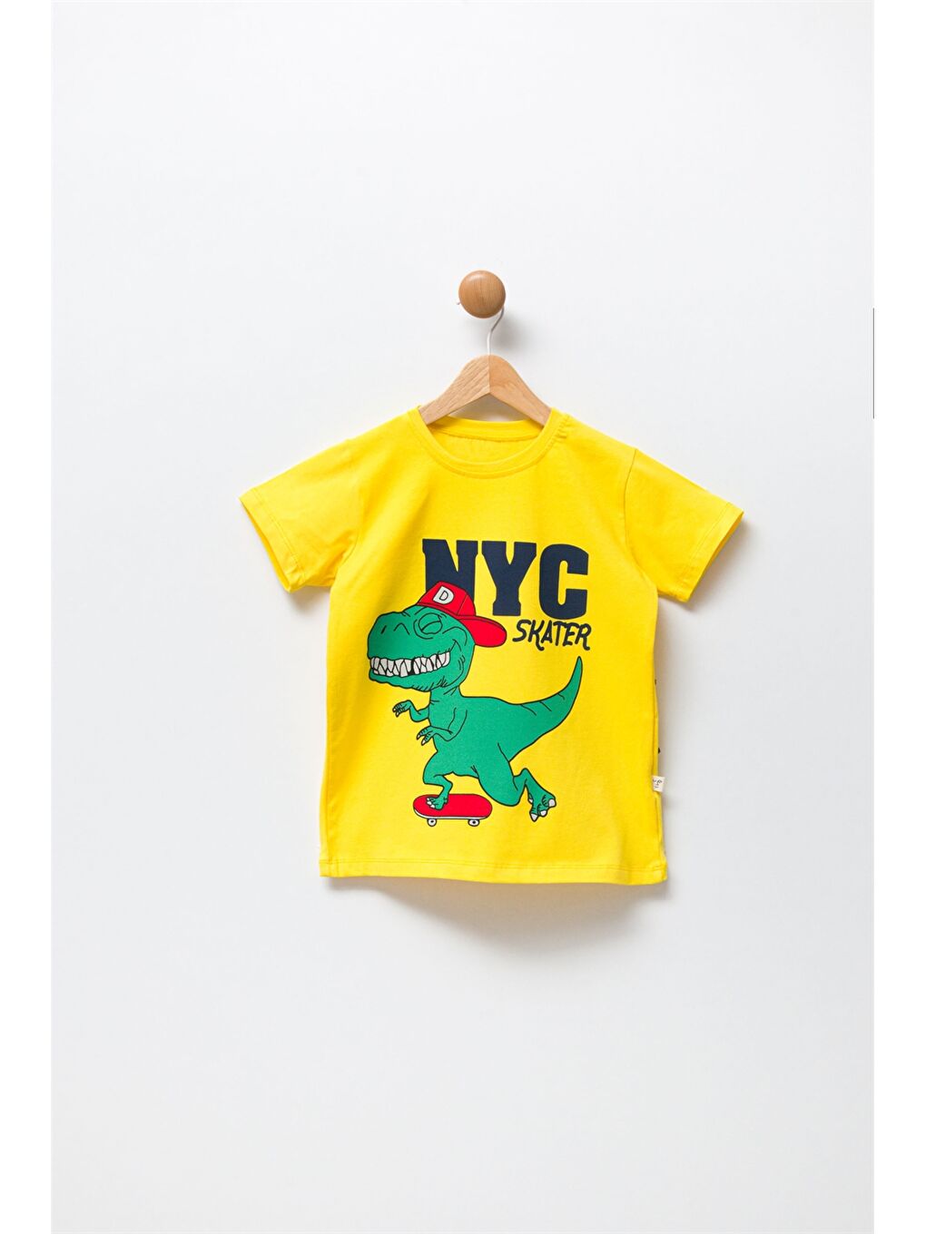 Sarı Bisiklet Yaka Kısa Kollu Baskılı Erkek Çocuk Tişört