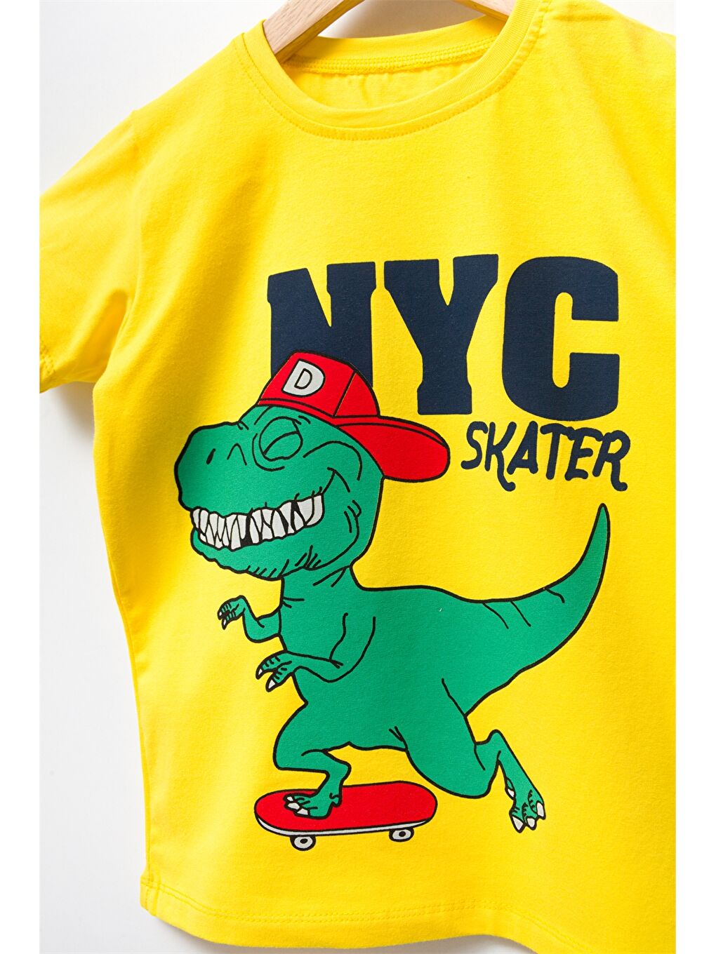 Sarı Bisiklet Yaka Kısa Kollu Baskılı Erkek Çocuk Tişört-2