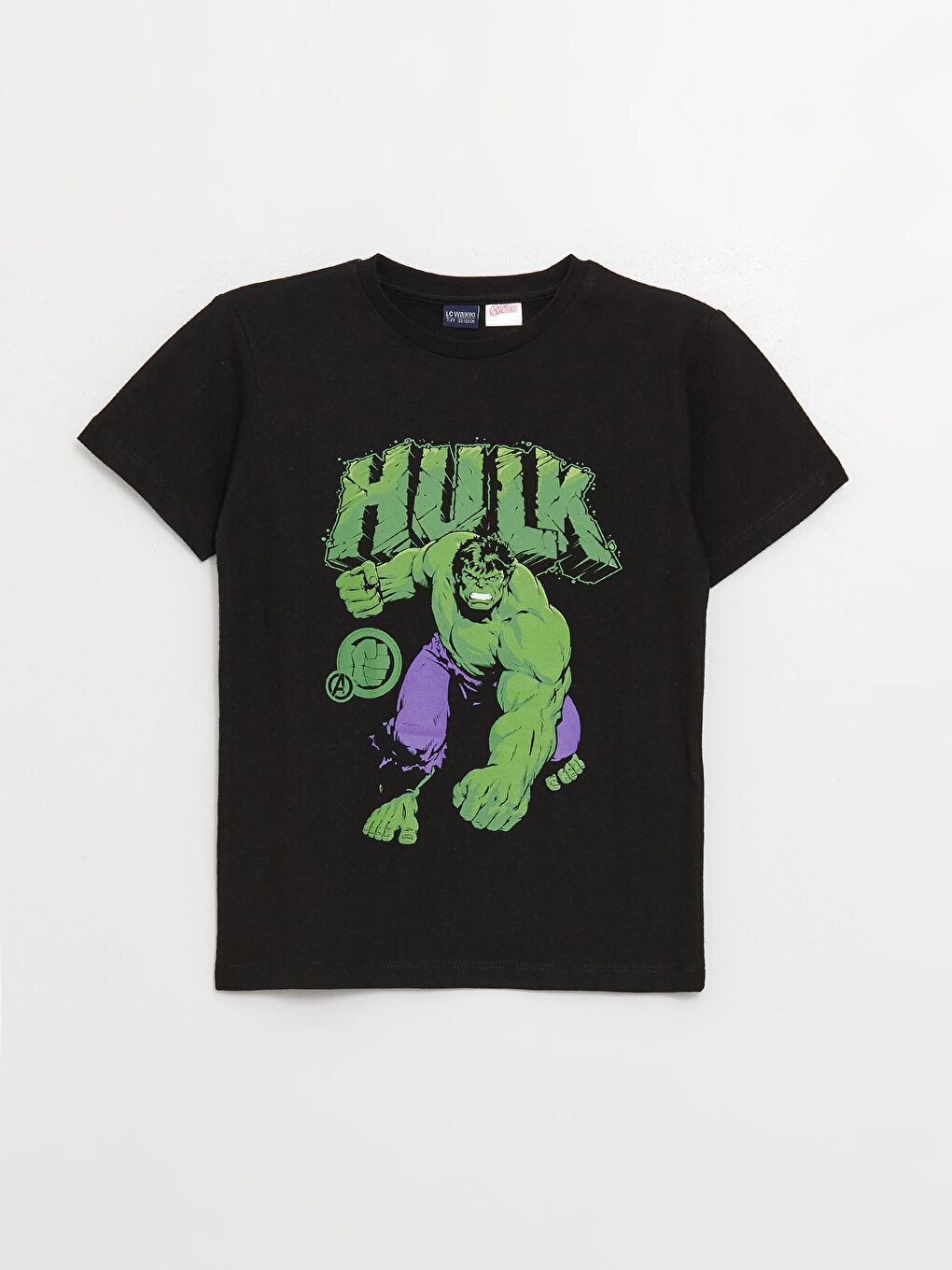 Siyah Bisiklet Yaka Hulk Baskılı Kısa Kollu Erkek Çocuk Tişört