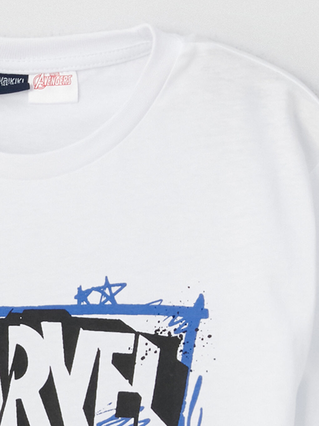 Beyaz Bisiklet Yaka Kara Panter Baskılı Kısa Kollu Erkek Çocuk Tişört-1