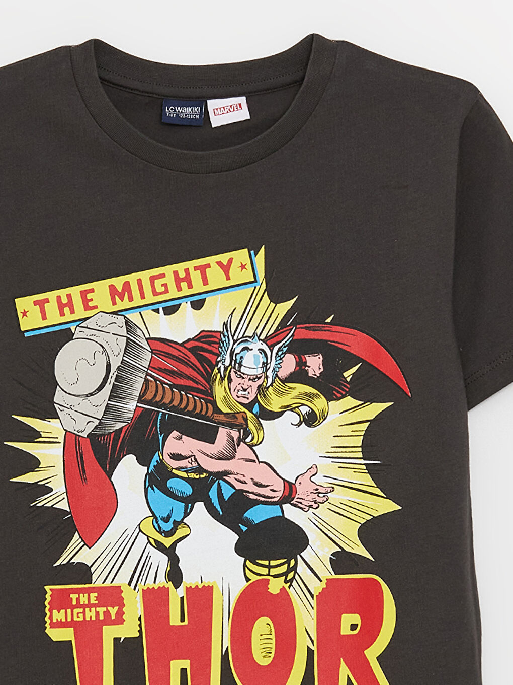 Antrasit Bisiklet Yaka Thor Baskılı Kısa Kollu Erkek Çocuk Tişört-2