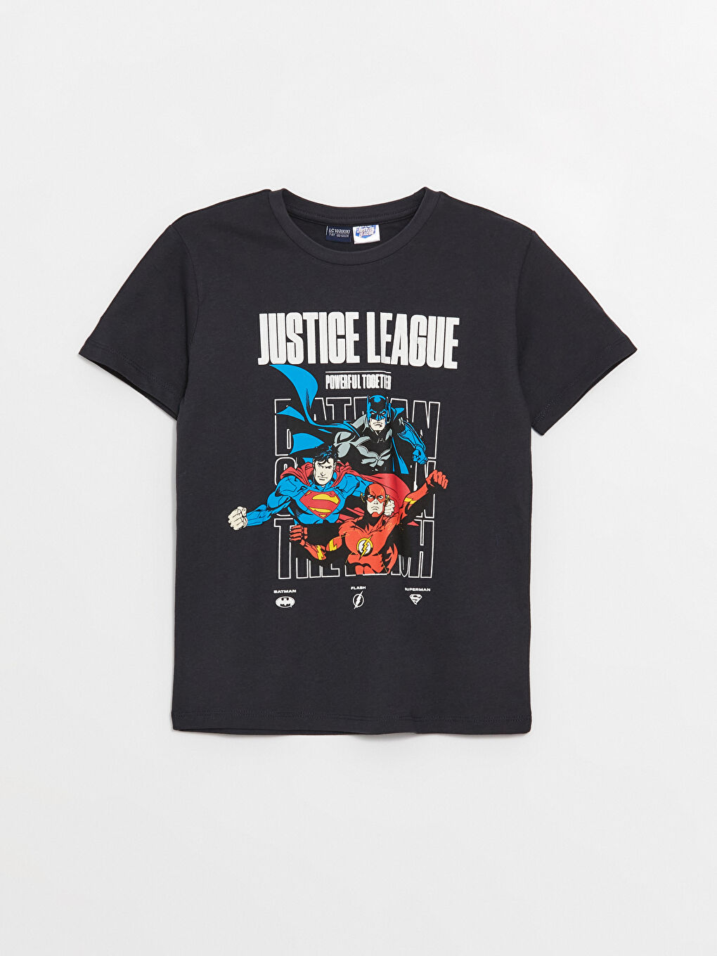 Antrasit Bisiklet Yaka Justice League Baskılı Kısa Kollu Erkek Çocuk Tişört