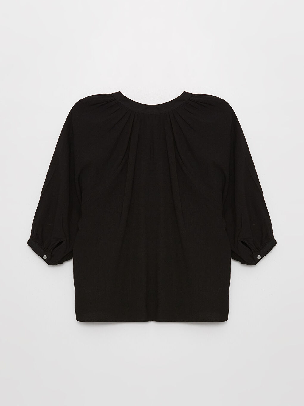 Siyah Kaçık Yaka Düz Keten Karışımlı Kadın Bluz-6