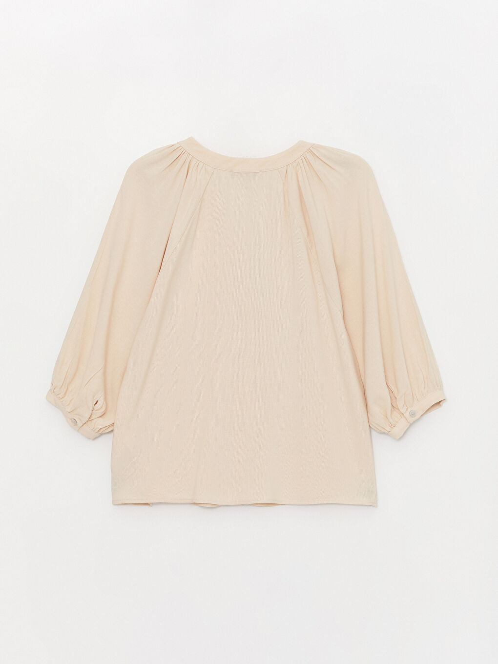 Bej Kaçık Yaka Düz Keten Karışımlı Kadın Bluz-6