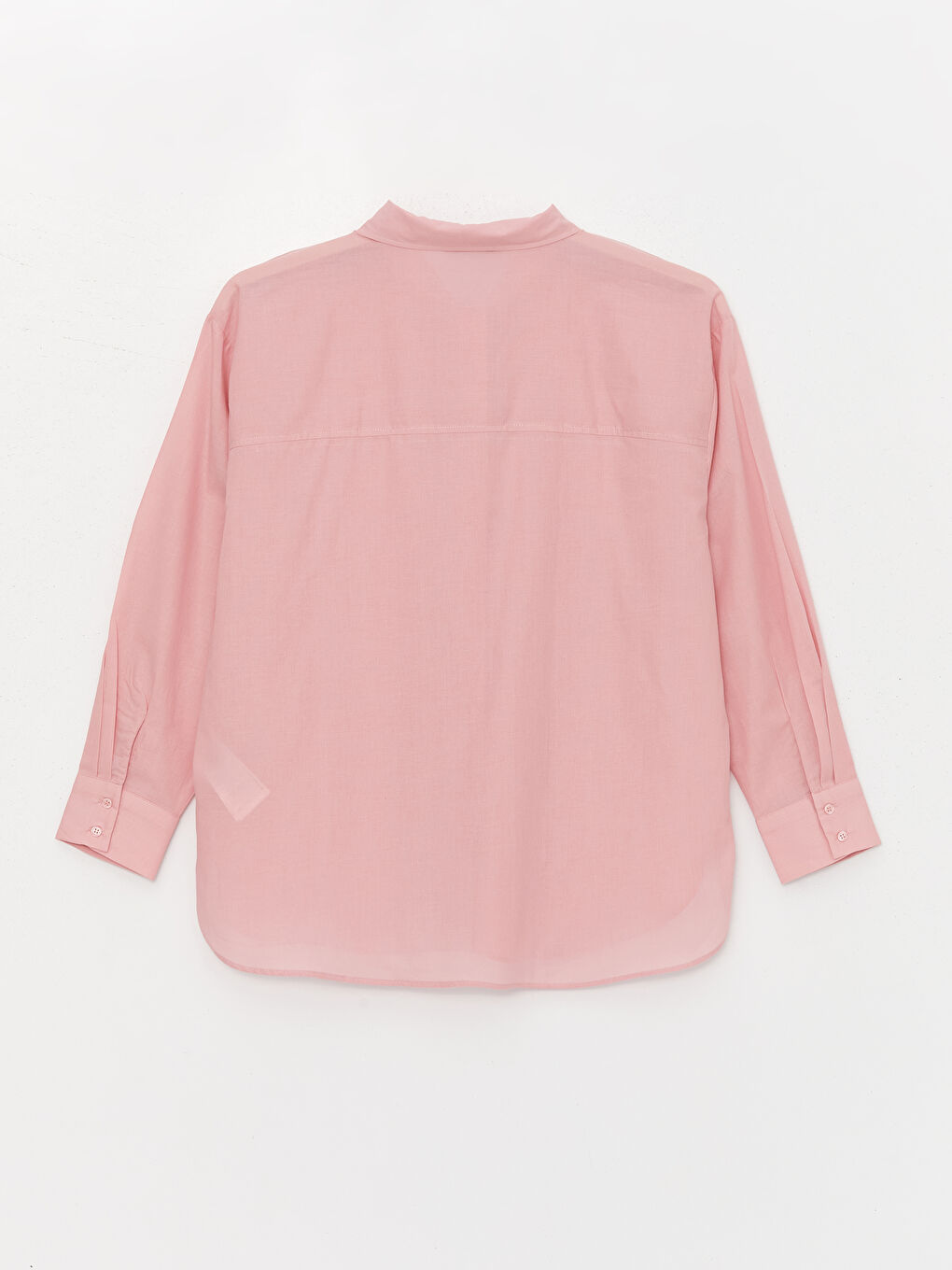 Pembe Düz Uzun Kollu Oversize Kadın Gömlek-6