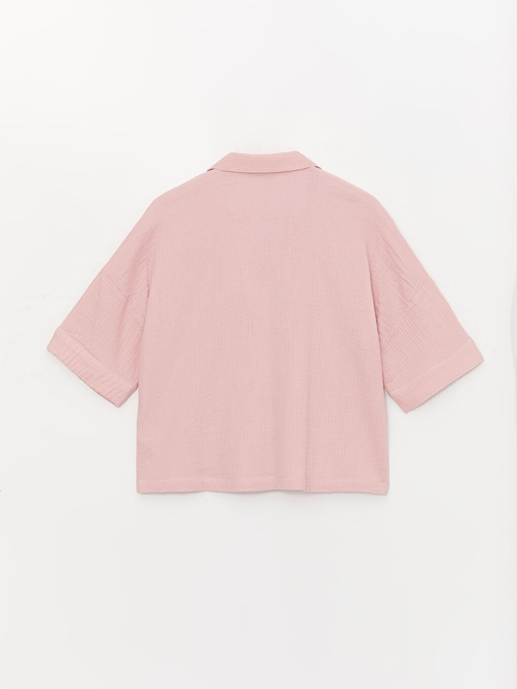 Pembe Polo Yaka Düz Kısa Kollu Oversize Kadın Bluz-6