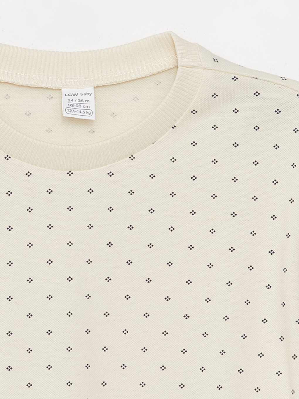 Ekru Bisiklet Yaka Kısa Kollu Desenli Erkek Bebek Tişört-1