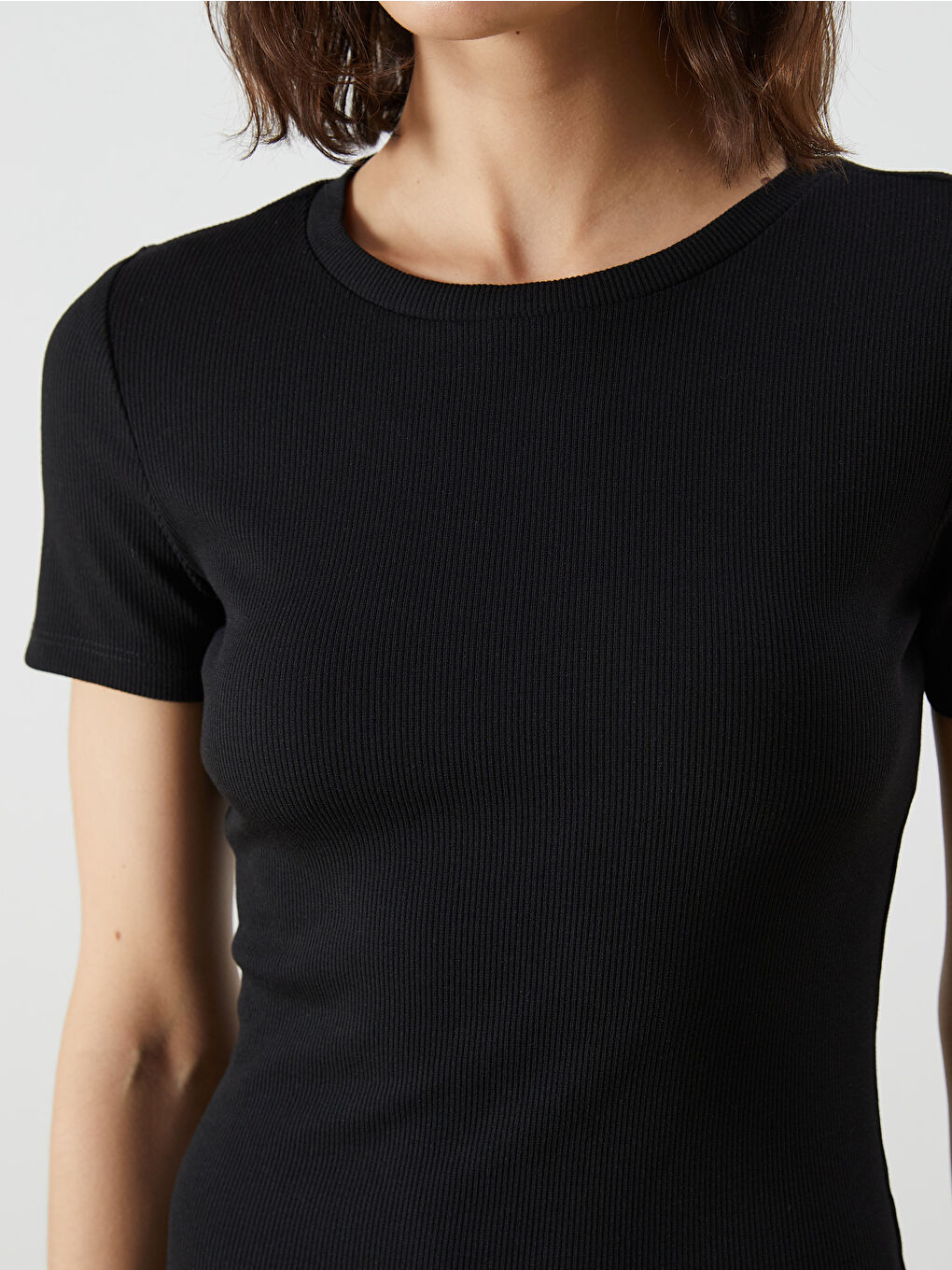 Siyah Bisiklet Yaka Bodycon Elbise-9