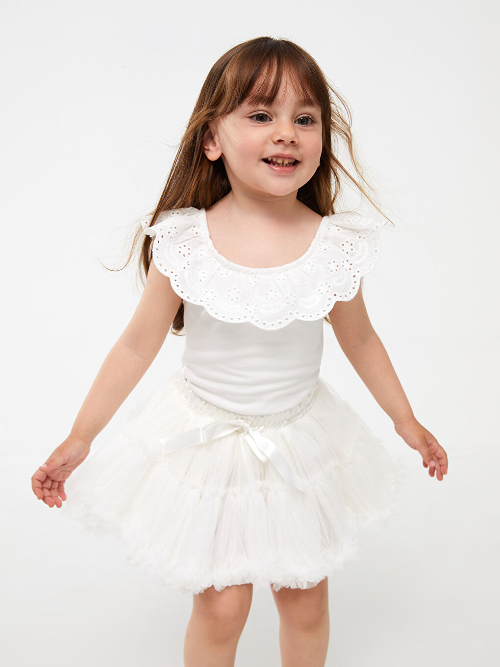 Ekru Beli Lastikli Kız Çocuk Tütü Etek