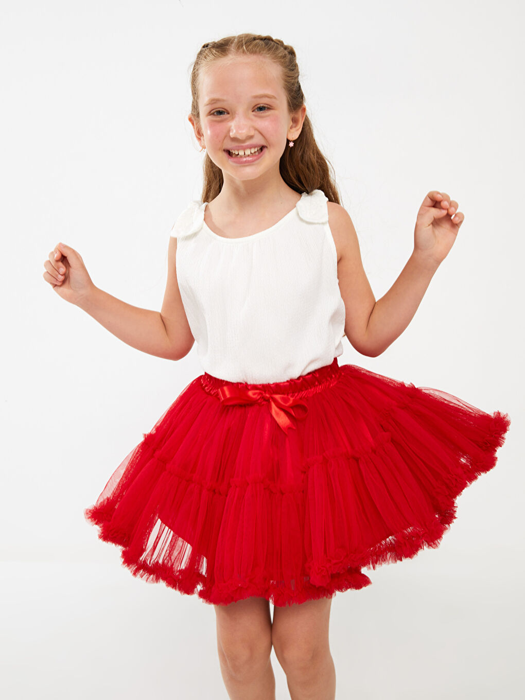 Kırmızı Beli Lastikli Kız Çocuk Tütü Etek