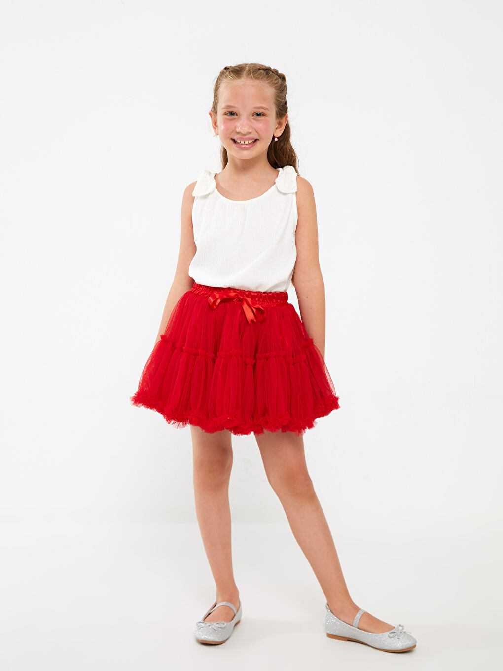 Kırmızı Beli Lastikli Kız Çocuk Tütü Etek-1