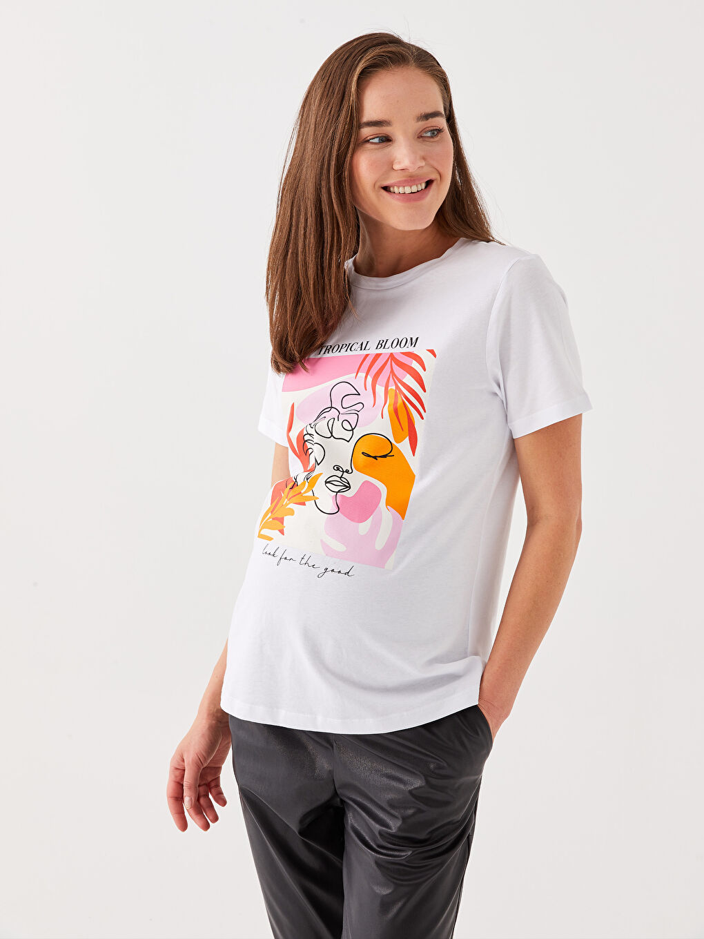 Хлопковая футболка для беременных с круглым вырезом и короткими рукавами с принтом-3