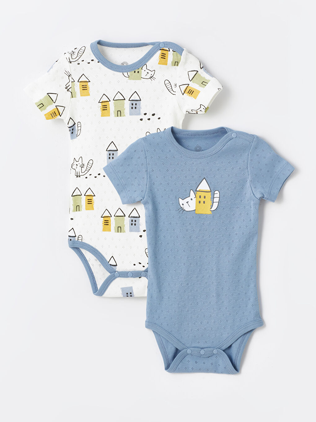 Luggi Baby Indigo Bisiklet Yaka Baskılı Erkek Bebek Çıtçıtlı Bodysuit 2'li
