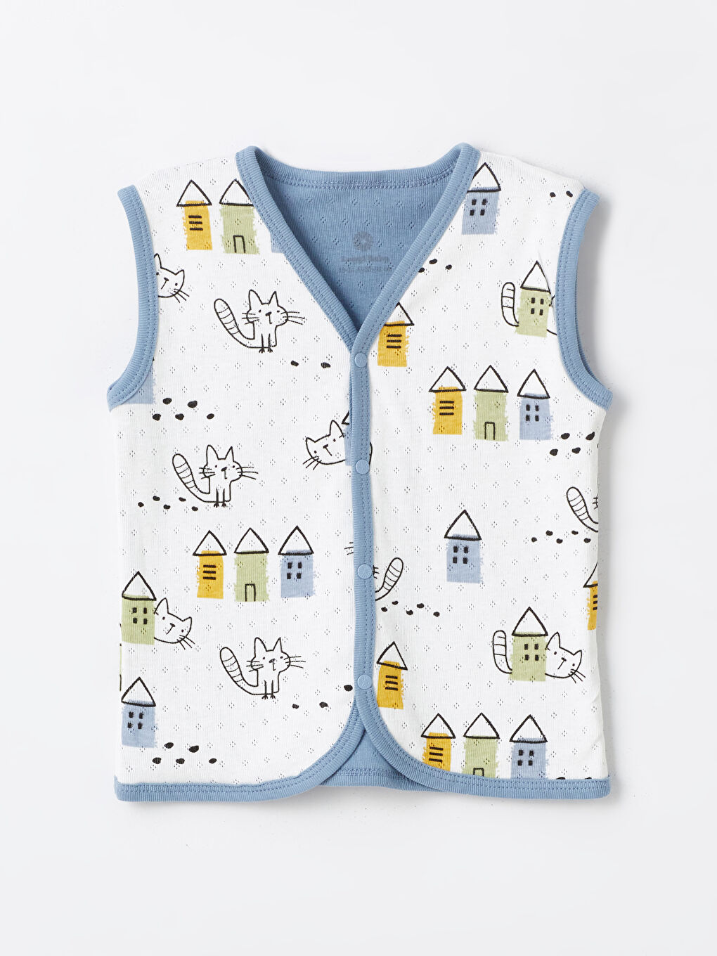 İndigo V Yaka Baskılı Erkek Bebek Yelek