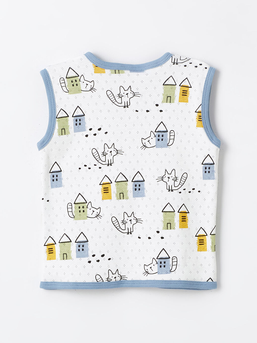 İndigo V Yaka Baskılı Erkek Bebek Yelek-1