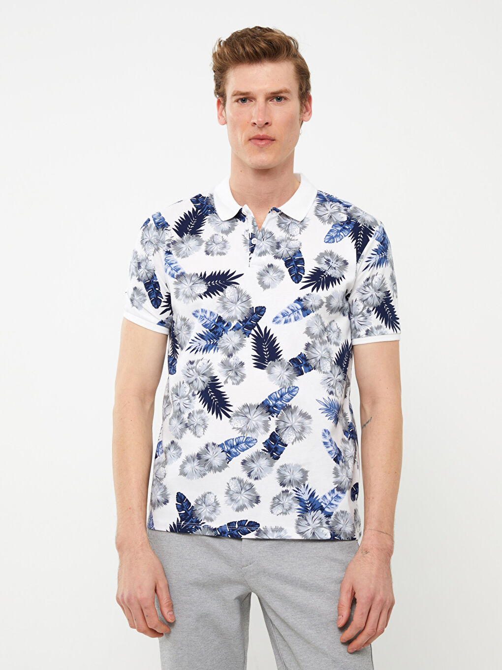 Polo Neck Short Sleeve Patterned Pique Men's T-Shirt -S59327Z8-LU7