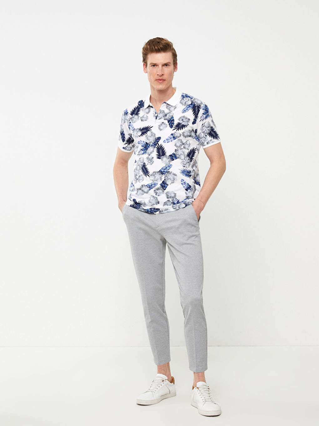 Polo Neck Short Sleeve Patterned Pique Men's T-Shirt -S59327Z8-LU7