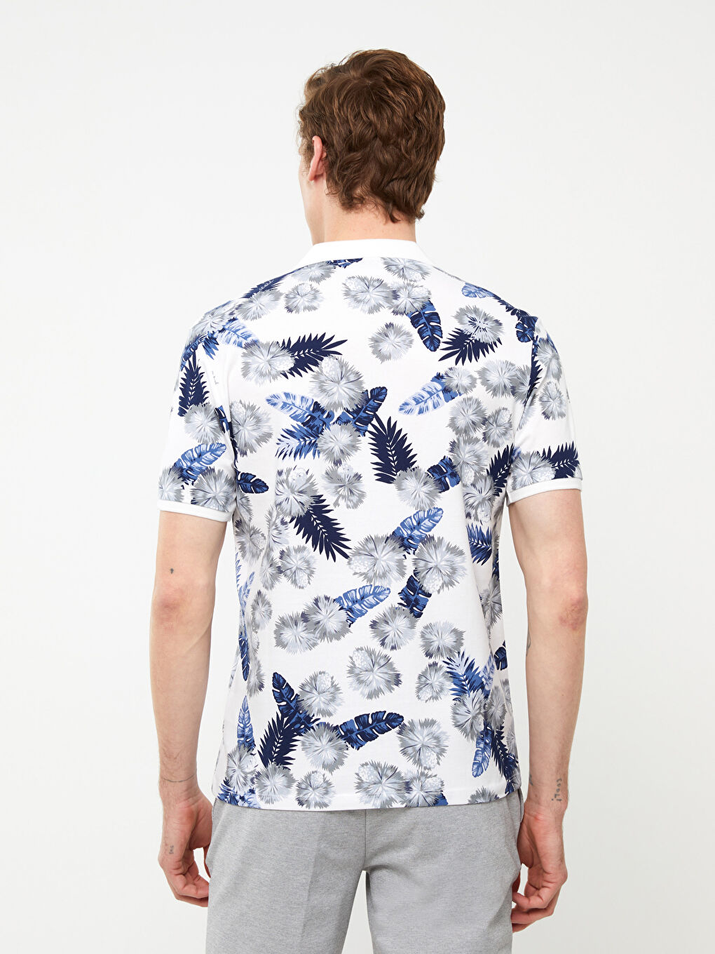Polo Neck Short Sleeve Patterned Pique Men's T-Shirt -S59327Z8-LU7