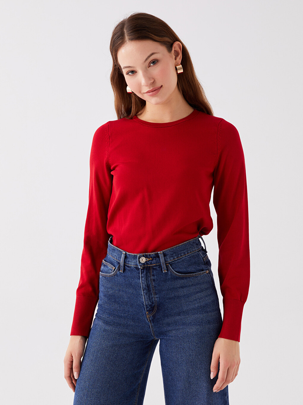 Crew Neck Plain Long Sleeve Women's Knitwear Sweater